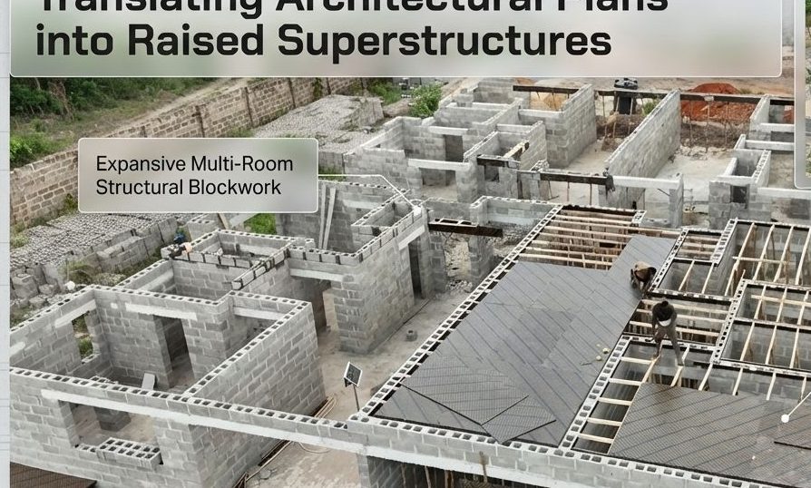 Structural blockwork and roof formwork on an institutional building